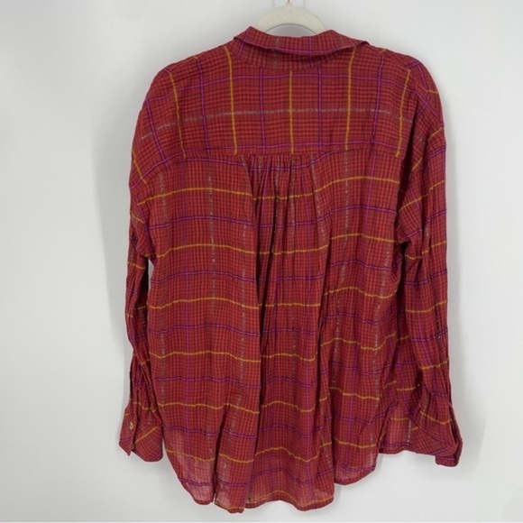 Free People Break My Stride Button down red plaid Sz XS - Picture 3 of 7
